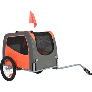 Remorca pentru bicicleta, destinata cainilor, capacitate 30 kg, transport animale, cadru pliabil, roti cu eliberare rapida, cuplaj universal, reflectoare, culoare portocaliu/gri