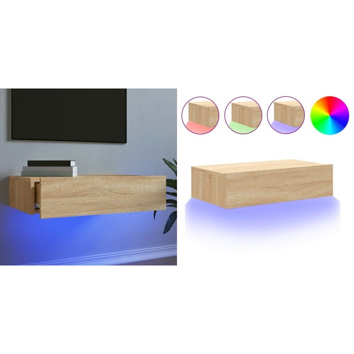Comoda TV cu lumini LED, stejar sonoma, 60x35x15, 5 cm