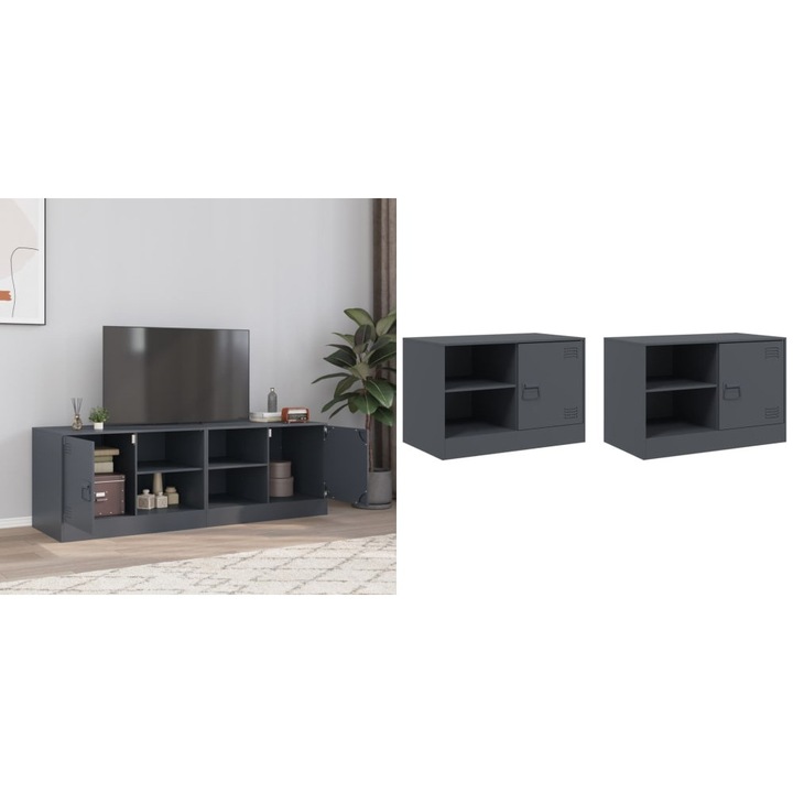 Comoda TV, 2 buc., antracit, 67x39x44 cm, otel