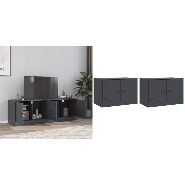 Comoda TV, 2 buc., antracit, 67x39x44 cm, otel