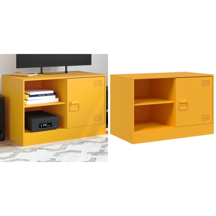 Comoda TV, galben mustar, 67x39x44 cm, otel