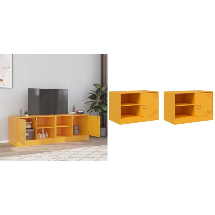 Comoda TV, 2 buc., galben mustar, 67x39x44 cm, otel