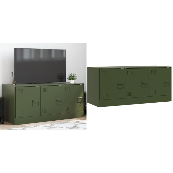 Comoda TV, verde masliniu, 99x39x44 cm, otel