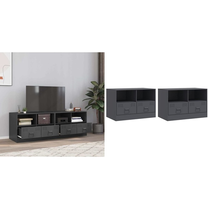 Comoda TV, 2 buc., antracit, 67x39x44 cm, otel