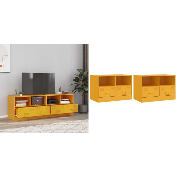Comoda TV, 2 buc., galben mustar, 67x39x44 cm, otel
