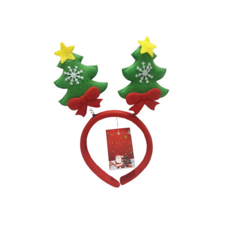 Короничка за коса Коледа, декоративен обръч, зелени елхички, червено/зелено, празничен аксесоар