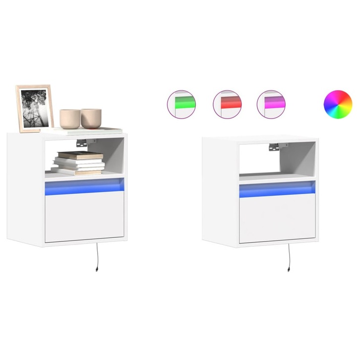 Comoda TV de perete cu lumini LED, alb, 41x31x45 cm