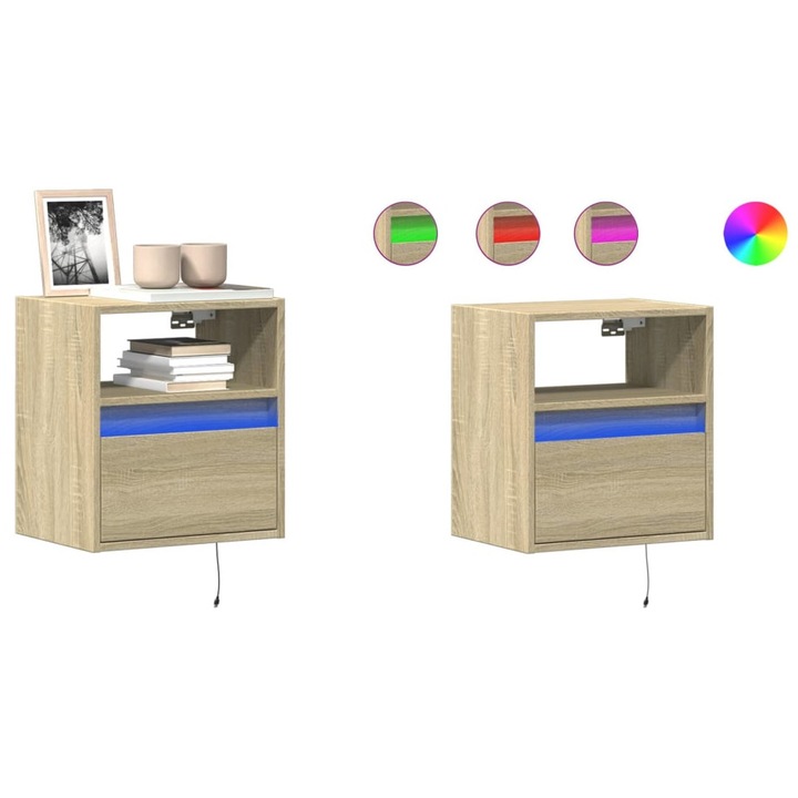 Comoda TV de perete cu LED, 2 buc. stejar sonoma, 41x31x45 cm