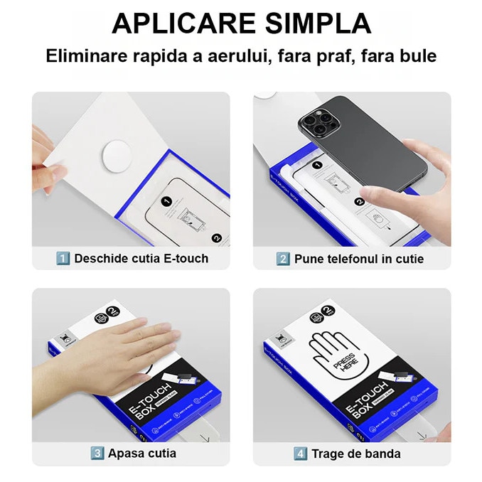 Folie Telefon Privacy iPhone 17 HEYBINGO, E-Touch Box, 2 Buc, din Sticla Securizata Duritate 9H, Cu Kit de Aplicare Instanta si Functie Automata de Indepartare a Prafului, Rezistenta la zgarieturi, Nu lasa amprente