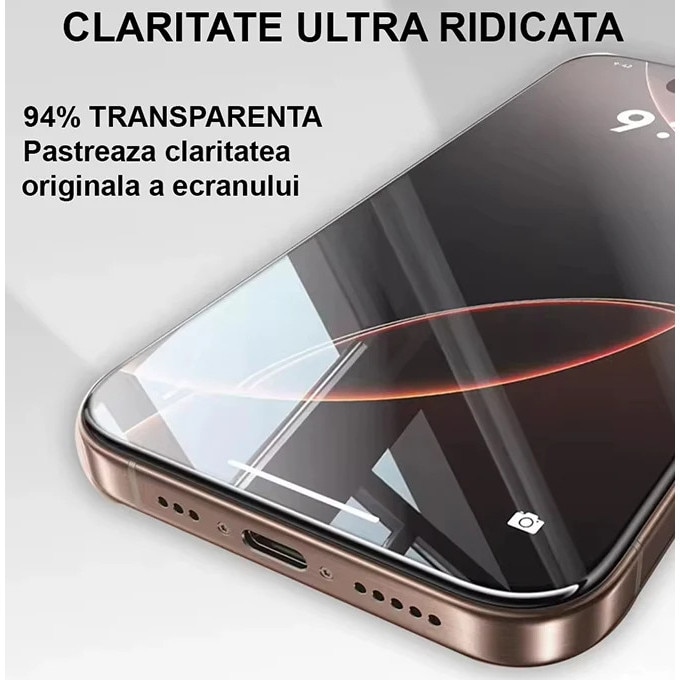 Folie Telefon HD Compatibila cu iPhone 17 PRO MAX, HEYBINGO, E-Touch Box, 2 Buc, din Sticla Securizata Duritate 9H, Cu Kit de Aplicare Instanta si Functie Automata de Indepartare a Prafului, Rezistenta la zgarieturi, Protectie Ecran Premium