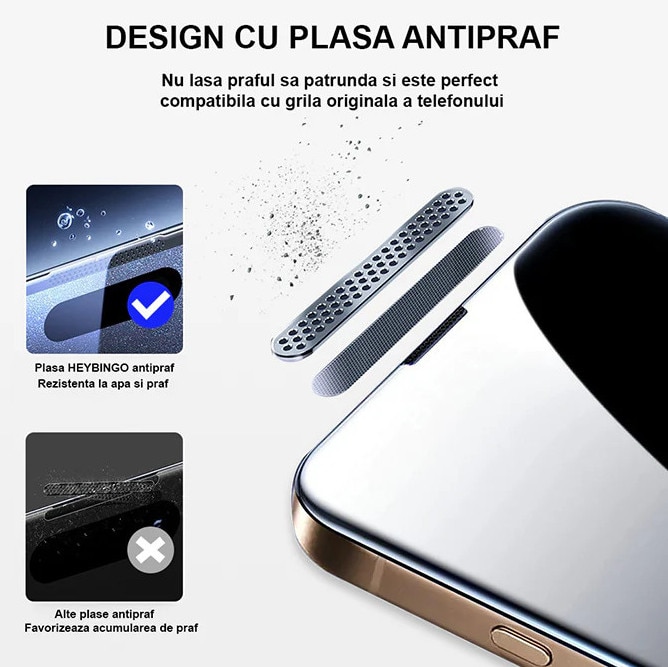 Folie Telefon Privacy iPhone 17 HEYBINGO, E-Touch Box, 2 Buc, din Sticla Securizata Duritate 9H, Cu Kit de Aplicare Instanta si Functie Automata de Indepartare a Prafului, Rezistenta la zgarieturi, Nu lasa amprente