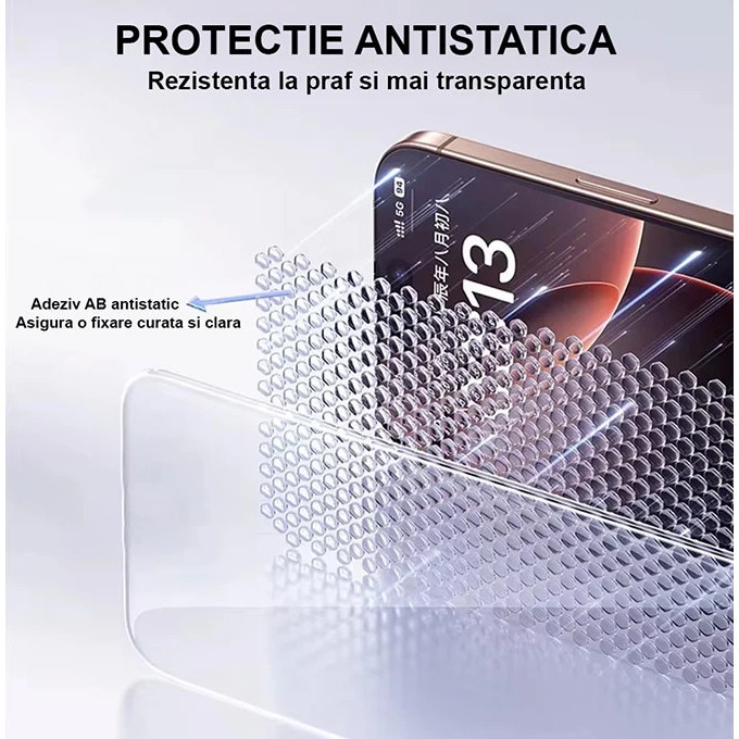 Folie Telefon HD Compatibila cu iPhone 17 PRO MAX, HEYBINGO, E-Touch Box, 2 Buc, din Sticla Securizata Duritate 9H, Cu Kit de Aplicare Instanta si Functie Automata de Indepartare a Prafului, Rezistenta la zgarieturi, Protectie Ecran Premium
