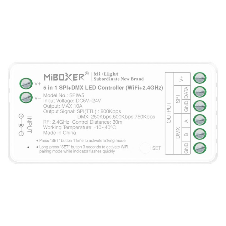 Controler LED MiBoxer SPIW5 5IN1 Digital, WiFi+2.4G, compatibil cu benzi LED 12V/24V