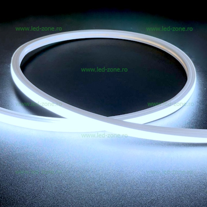 Banda LED Neon Flex Slim 220V 10x10mm, alb rece, 50m, IP65, taiere la 10 cm