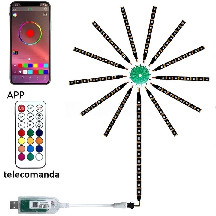 Set de lumini LED RGB, controlate prin aplicație, pentru decorare interioară