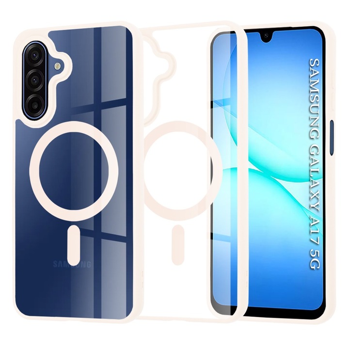 Husa pentru Samsung Galaxy A17 5G / A17 4G DaDen®, MagSafe Pro, Incarcare wireless, Antisoc, Protectie Sporita, Transparenta/Roz