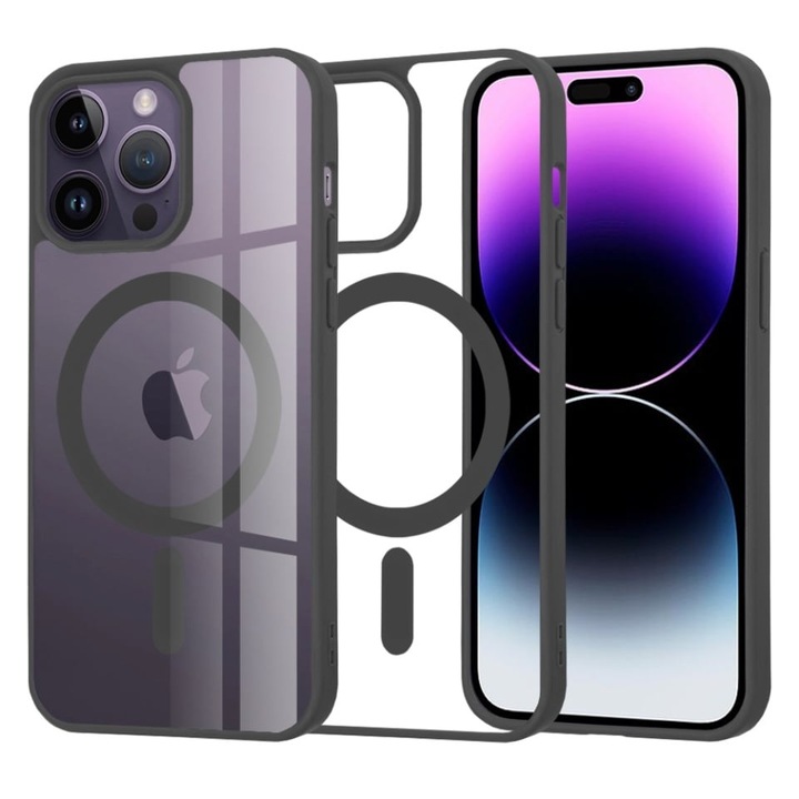 Husă pentru iPhone 14 Pro Max, MagSafe Pro, negru, set cu sticker