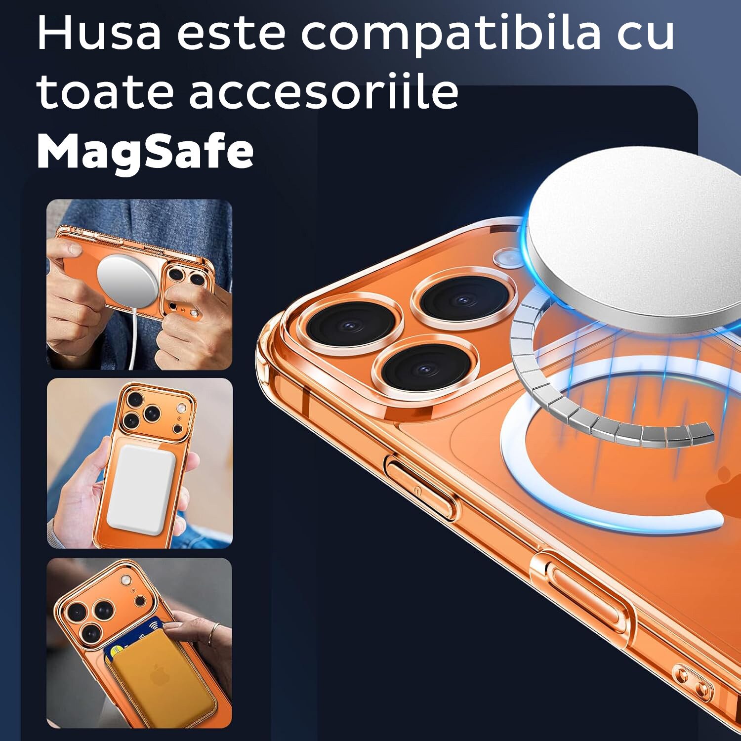 Carcasa transparentă DD Daden pentru iPhone 17 Pro Max, protecție antișoc, compatibilă MagSafe, TPUPolicarbonat