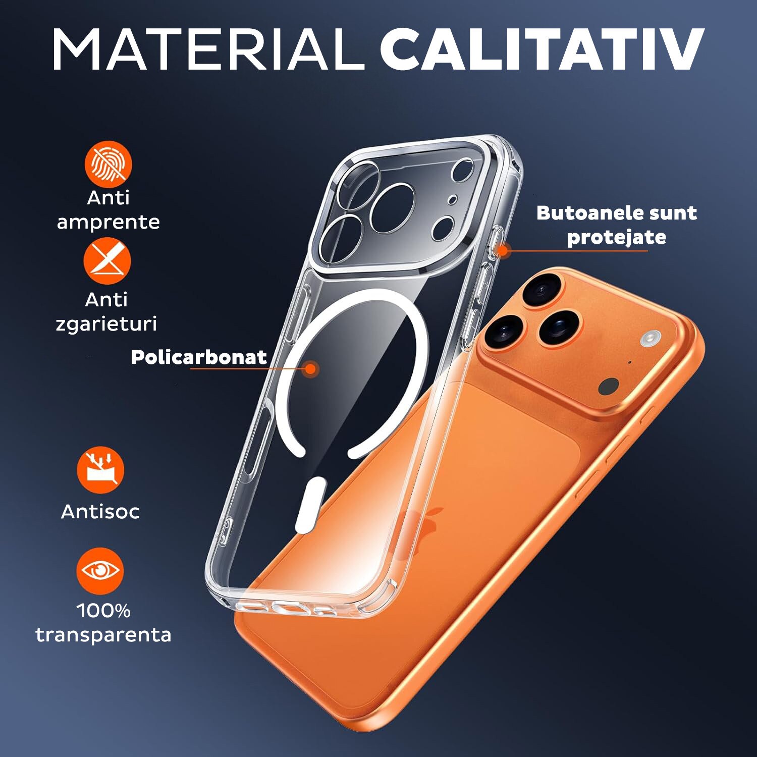 Carcasa transparentă DD Daden pentru iPhone 17 Pro Max, protecție antișoc, compatibilă MagSafe, TPUPolicarbonat