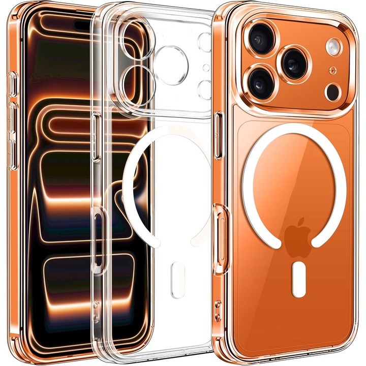 Carcasa transparentă DD Daden pentru iPhone 17 Pro Max, protecție antișoc, compatibilă MagSafe, TPUPolicarbonat