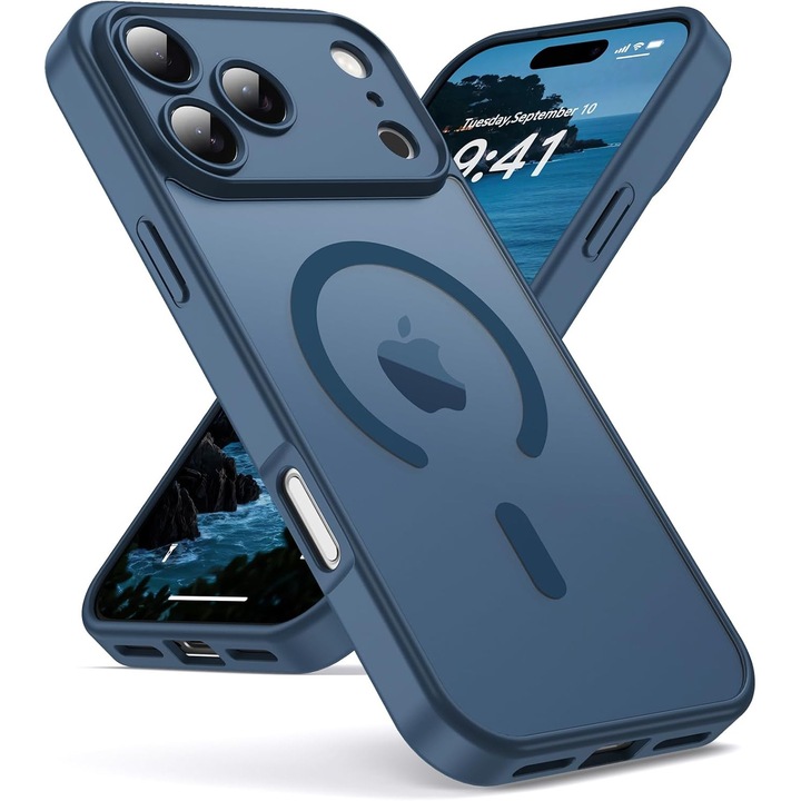 Husa pentru iPhone 17 Pro Max, Joyshell Frost Matte, compatibil cu MagSafe, Protectie Completa, Bleumarin