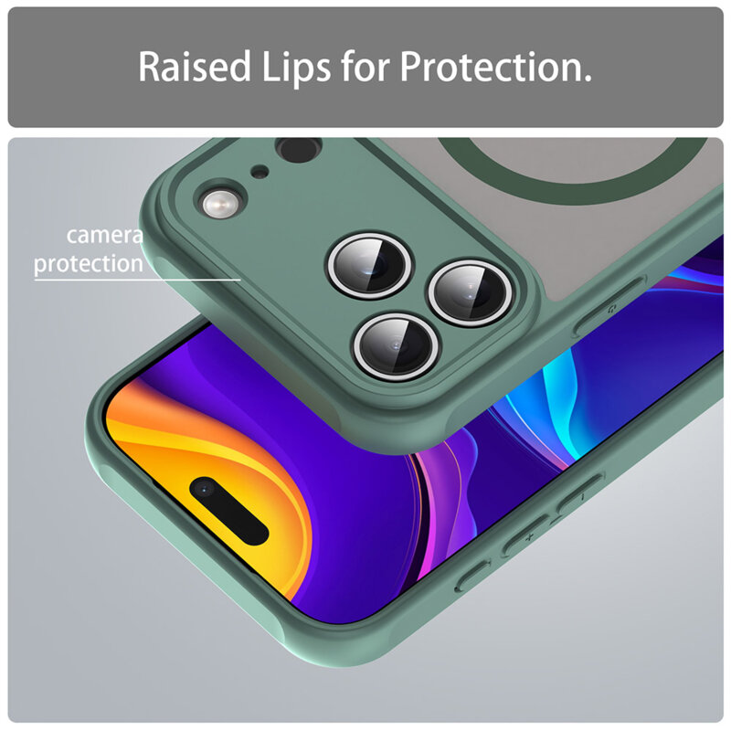 Husa pentru iPhone 17 Pro Max, Joyshell Frost Matte compatibil cu MagSafe, Protectie Completa, Verde