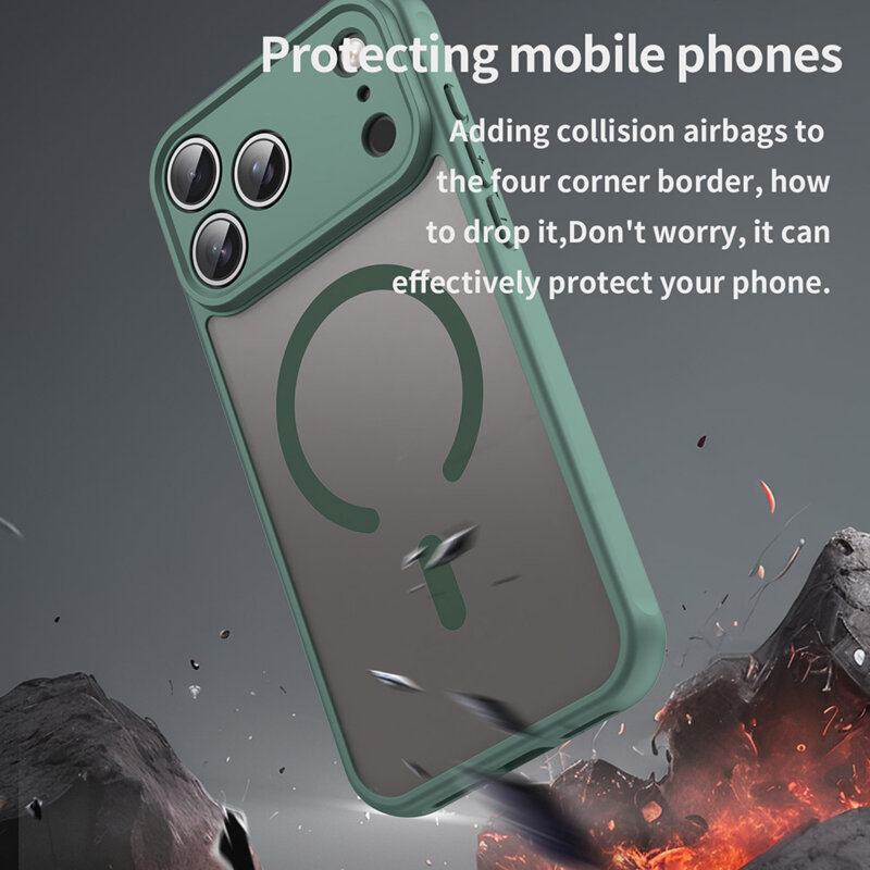 Husa pentru iPhone 17 Pro Max, Joyshell Frost Matte compatibil cu MagSafe, Protectie Completa, Verde