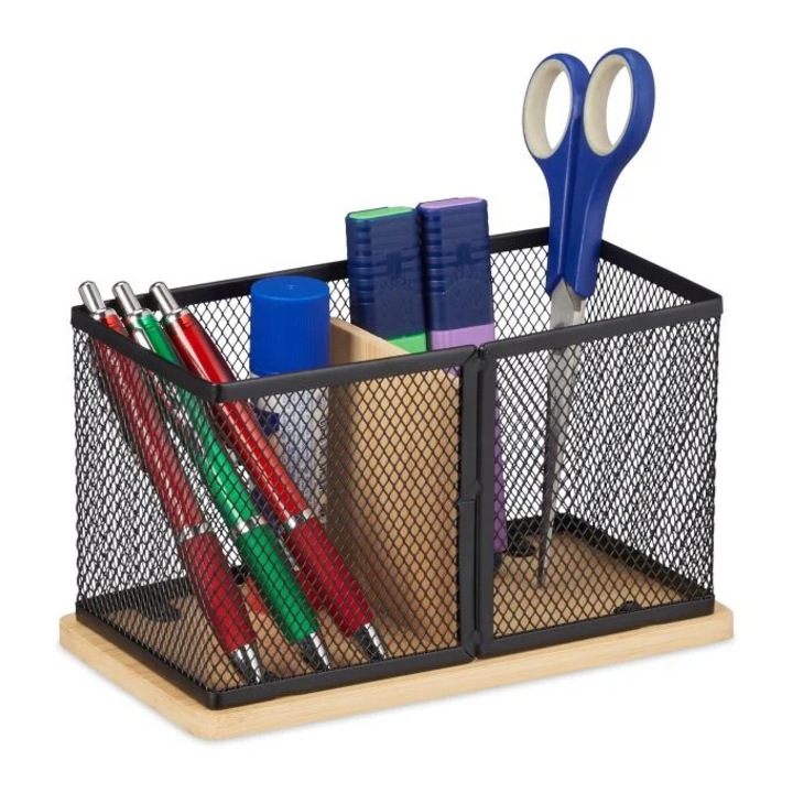 Northio tolltartó, természetes bambusz és fekete háló, 2 rekeszes, 10x10x10cm