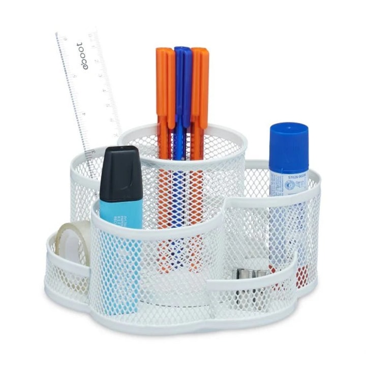 Forgatható tolltartó, Northio, 7 rekeszes, fehér, 20x15x15cm