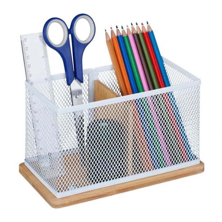 Bambusz és hálós tolltartó, B2X, 2 rekeszes, 21,5x12,5x11,5cm