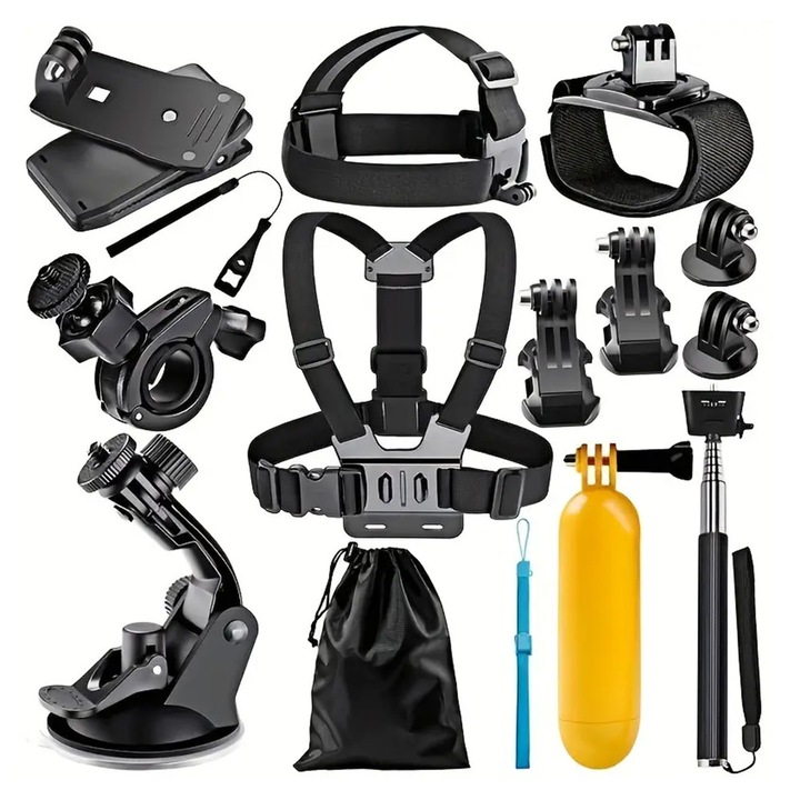 Set Accesorii GoPro 15in1 - Techsuit CamQuest (SA15) - Negru