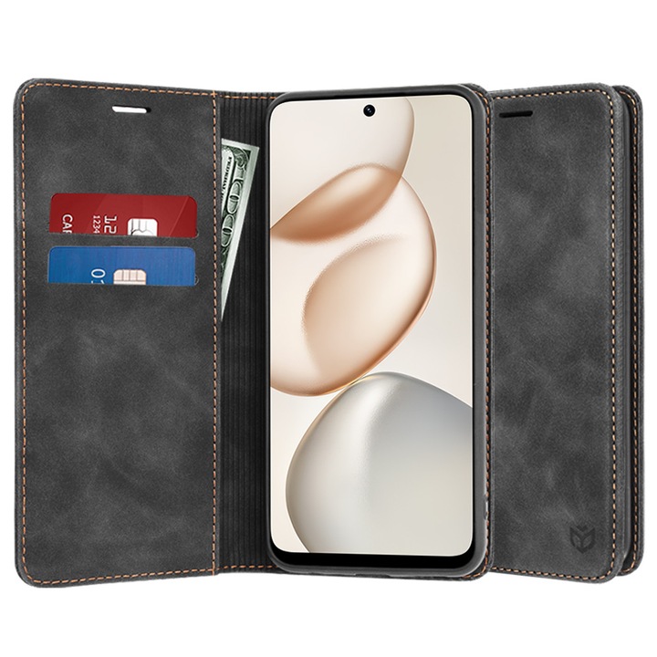 Husa tip carte pentru Honor 400 Smart 5G / 400 Smart 4G / X7d 4G, inchidere magnetica, Accesorio Confy Cover, Negru