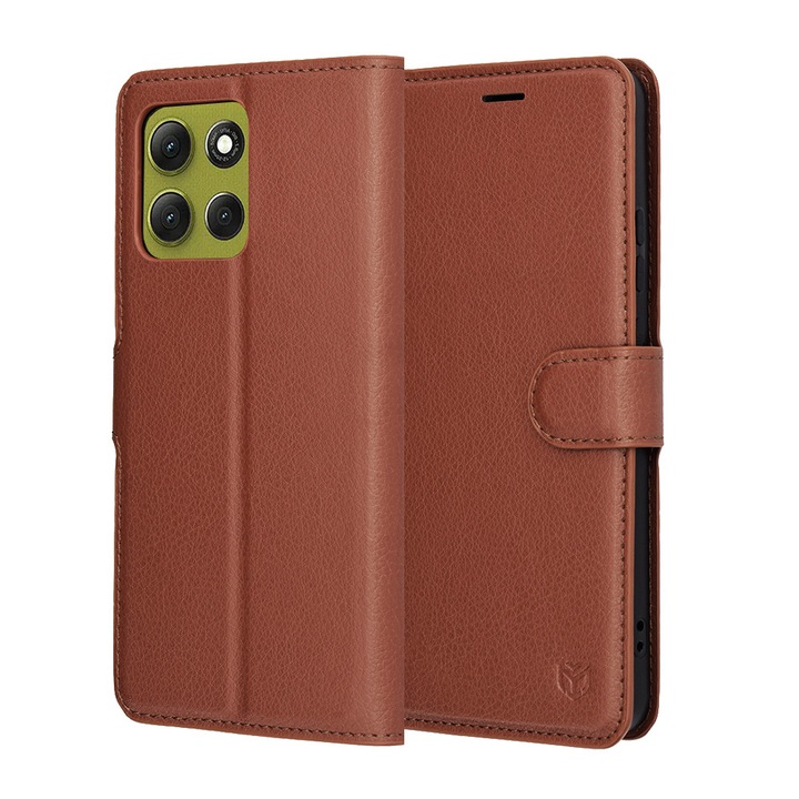 Husa tip carte pentru Motorola Moto G86, inchidere magnetica, Accesorio Leather Folio, Brown