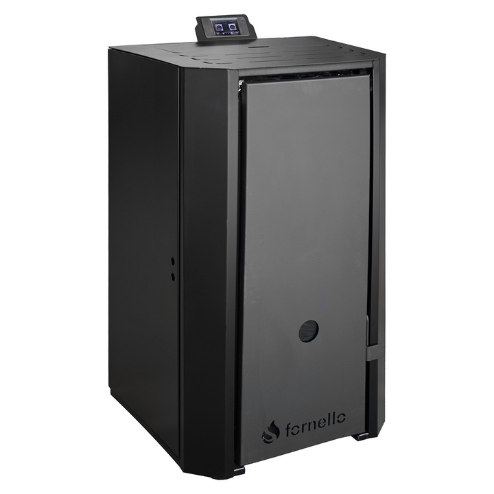 Pachet Centrala pe peleti Fornello EVA B Black 25 KW, pompa circulatie, vas expansiune, Grup siguranta, WI-FI, buncar, tiraj fortat, kit evacuare 2.5 ml, Clasa A++, recomandat pentru 160 mp, Negru