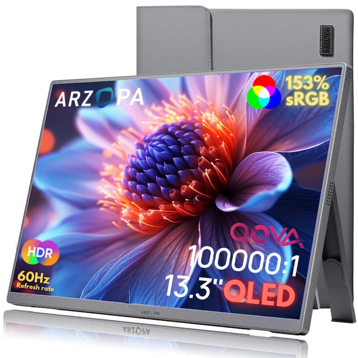 Преносим монитор ARZOPA 13.3", OLED екран, 1920x1080, 100% sRGB, включен калъф