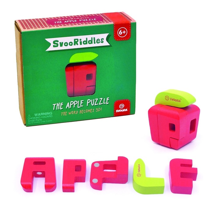 Puzzle logice 3D din lemn, Măr, Svoora, 5 piese, +6 ani