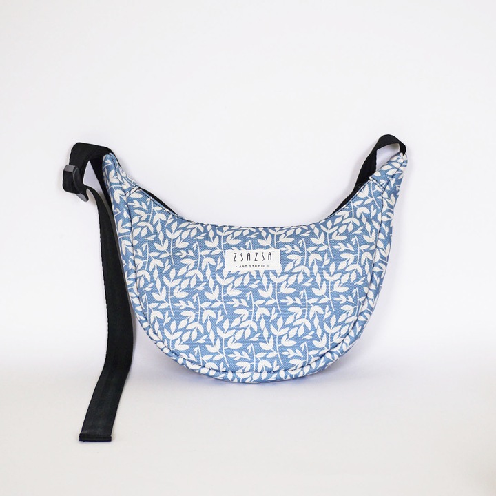 Borseta dama, albastru, cu imprimeu, 25cm x 15cm x 6cm