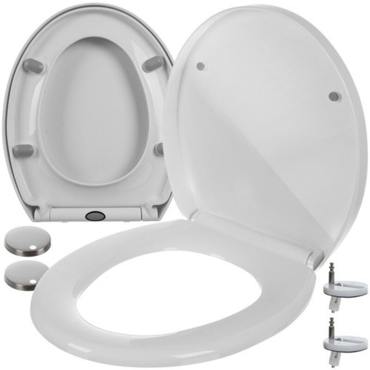 Capac WC AB HOMES Soft Close, alb, montaj universal, material PP, sistem Quick Release, dimensiuni 44x37x3cm