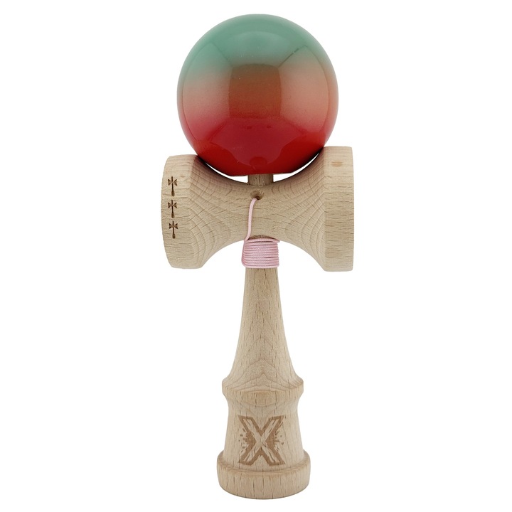 Kendama Profesionala V2, cu Cupe Mari Super Sticky, Rulment Metalic, Rosu/Verde, 18, 5x7x6 cm