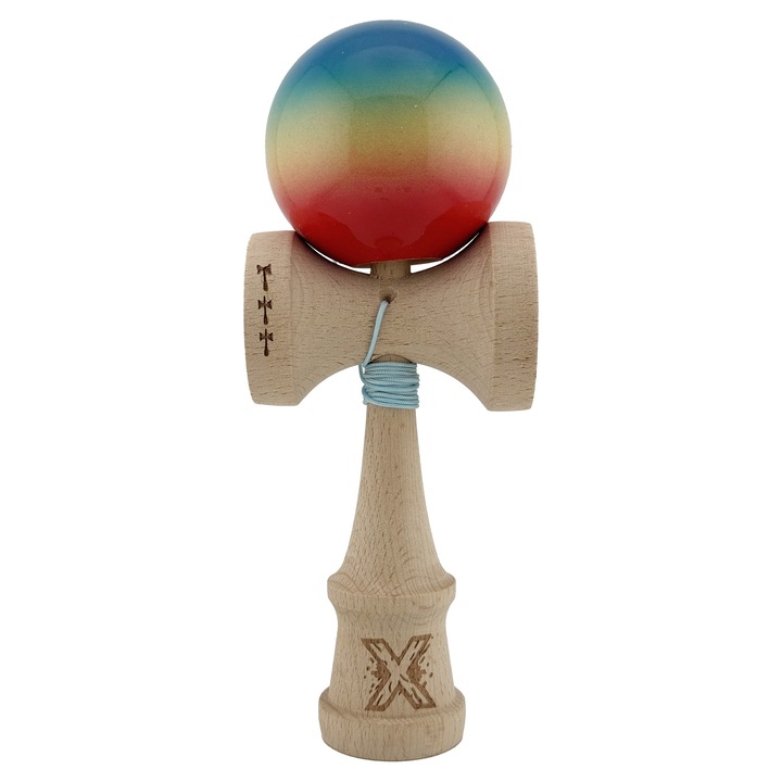Kendama profesionala Big Cups V2, super sticky, cupe mari, rosu/galben/albastru