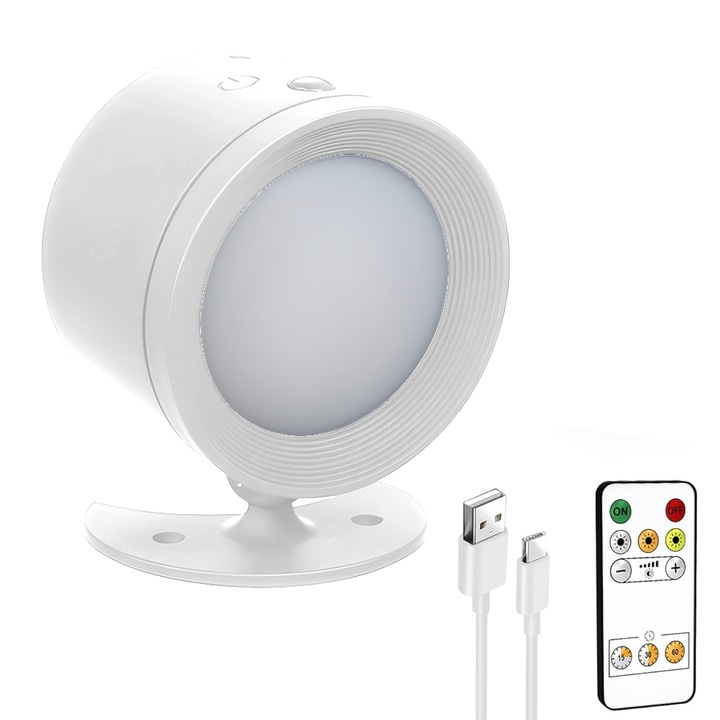 Teno® LED стенна лампа с LED, дистанционно управление, сензорно управление, лесен монтаж, дълъг живот на батерията, въртене на 360°, 2000 mAh, бяла