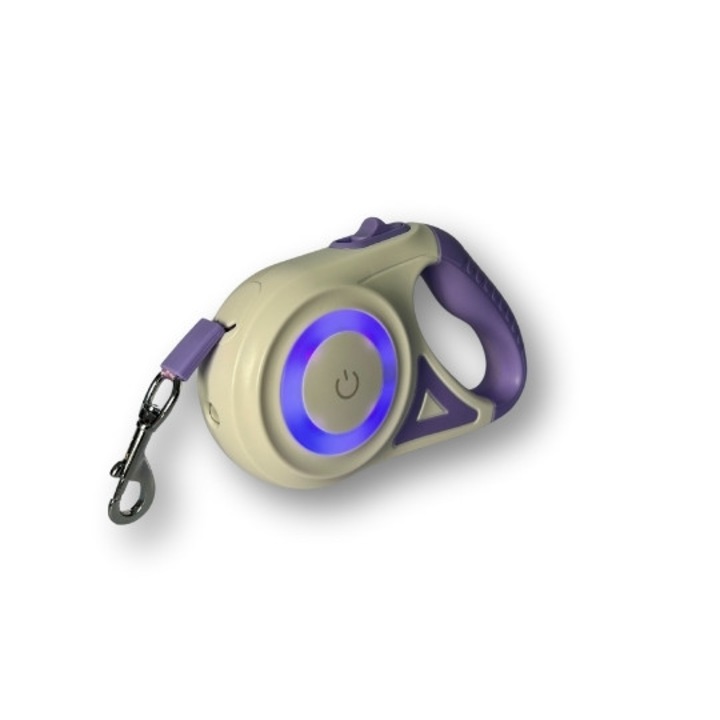 Lesa retractabila Tech, pentru caini, cu lumini, 5 m, Rosu