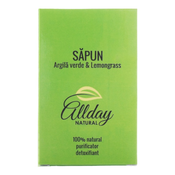 Сапун с зелена глина и лимонена трева, alldaynatural, 100 г, естествени съставки, хидратиращ, антибактериален