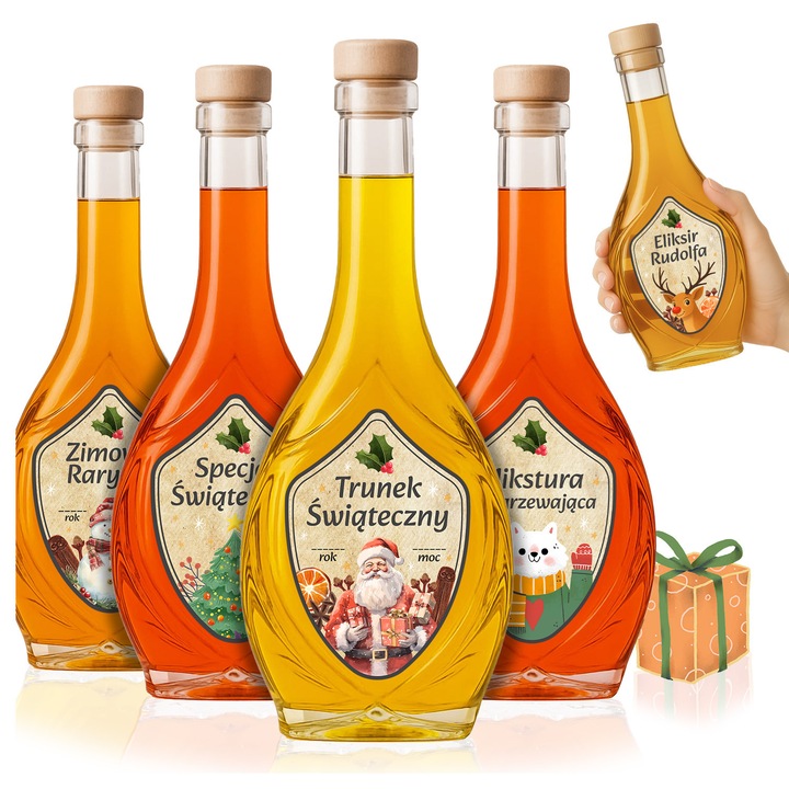 Комплект бутилки с трайни етикети, SuperButelki, Icona, 500 мл, издръжливи, идеални за домашен алкохол, висококачествени, 26,5 x 10,5 см, херметическо затваряне, многоцветни, 5 броя