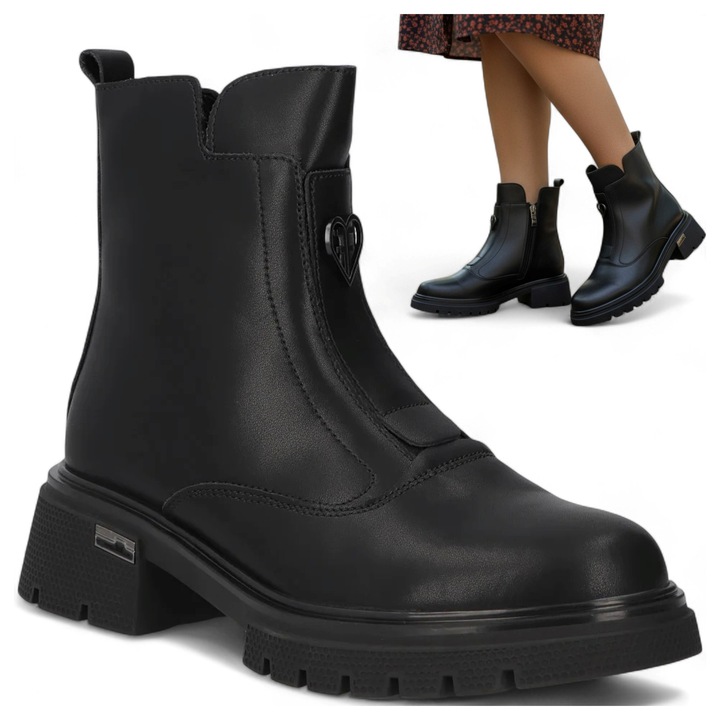 Ghete Dama, Filippo, Din Piele, De Toamna, Cu Fermoar, Negre, Peste Glezna, Negru