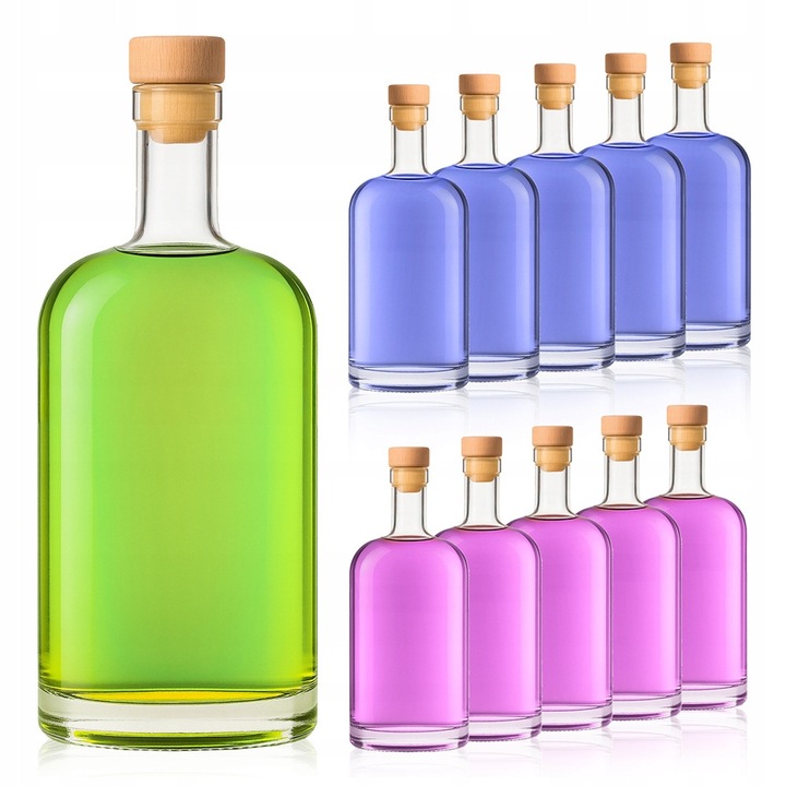 Комплект чаши за ликьор с тапи, SuperButelki, Тадек, 700 мл, издръжливи, висококачествени, височина 20,5 см, ширина 8 см, 20,5 х 8 см, прозрачни, 10 броя