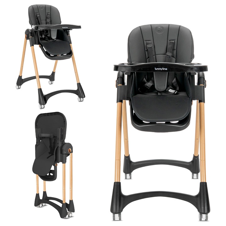 Scaun de masa pentru bebelusi Lorelli Tummy Time, 8 pozitii de inaltime, 4 pozitii de spatar, negru