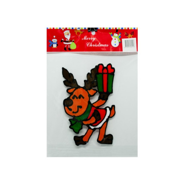 Многократен стикер Коледа, Елен с рога, 17x13 см, многоцветен