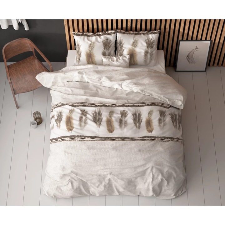 Paplanhuzat, Sleeptime márka, Feathers 3 Gray, 200x220 cm, 80% pamut, 20% poliészter, kétoldalas nyomtatású, antiallergén, 2 párnahuzattal