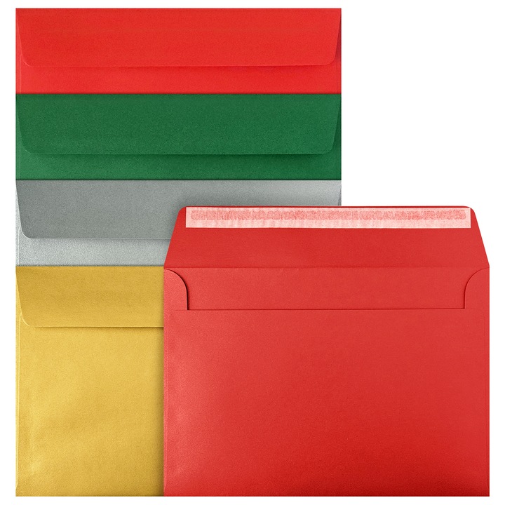 Комплект декоративни пликове, Netuno, хартия, C5, 162 x 229 мм, цветни, идеални за изпращане на покани, поздравителни картички, писма, триъгълен капак с лепилен слой, многоцветни, 20 бр.